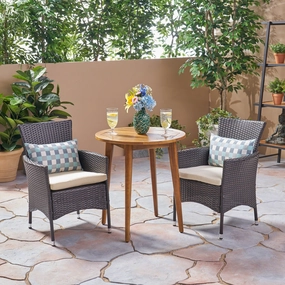 Outdoor 3 Piece Wood  and Wicker Bistro Set - NH972503 patio chairs, outdoor seating