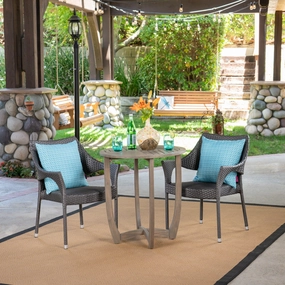 Outdoor 3 Piece Wood and Wicker Bistro Set, Gray and Gray - NH661503 patio chairs, outdoor seating