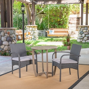 Outdoor 3 Piece Wood and Wicker Bistro Set, Gray and Gray - NH961503 patio chairs, outdoor seating