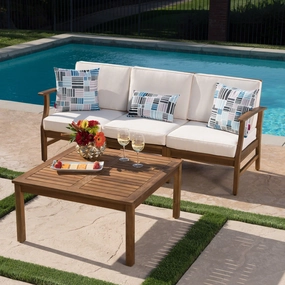 Outdoor 3 Seat Teak Finished Acacia Wood Sofa and Table Set - NH717303 patio chairs, outdoor seating