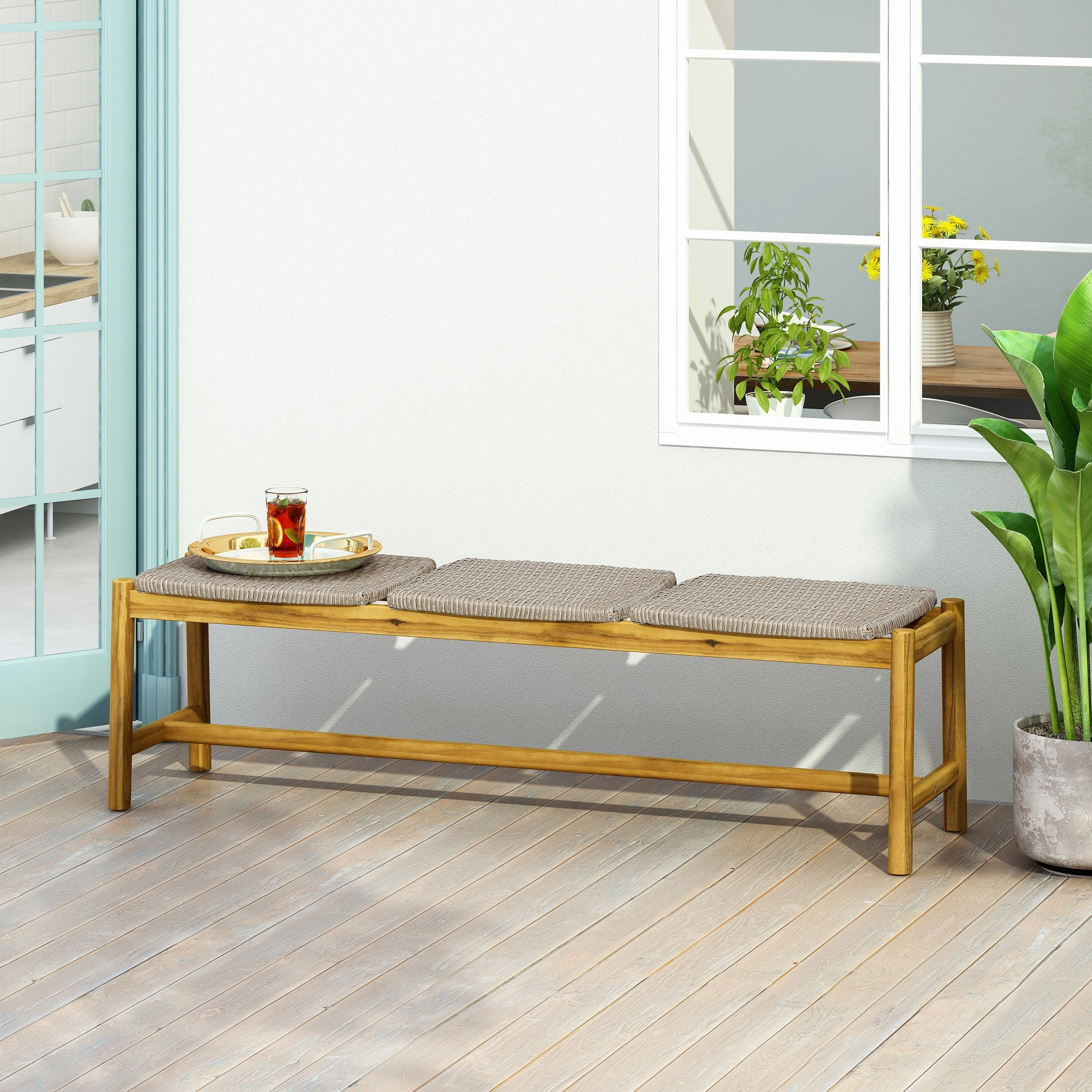 Outdoor 3 Seater Wicker Bench - NH539213 patio chairs, outdoor seating