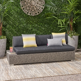 Outdoor 3 Seater Wicker Left Sofa, Mixed Black with Dark Grey Cushions - NH966403 patio chairs, outdoor seating