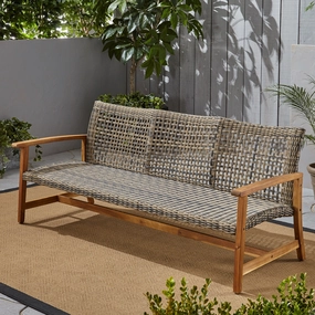 Outdoor 3-Seater Wicker Weave Sofa with Acacia Wood Frame - NH797703 patio chairs, outdoor seating
