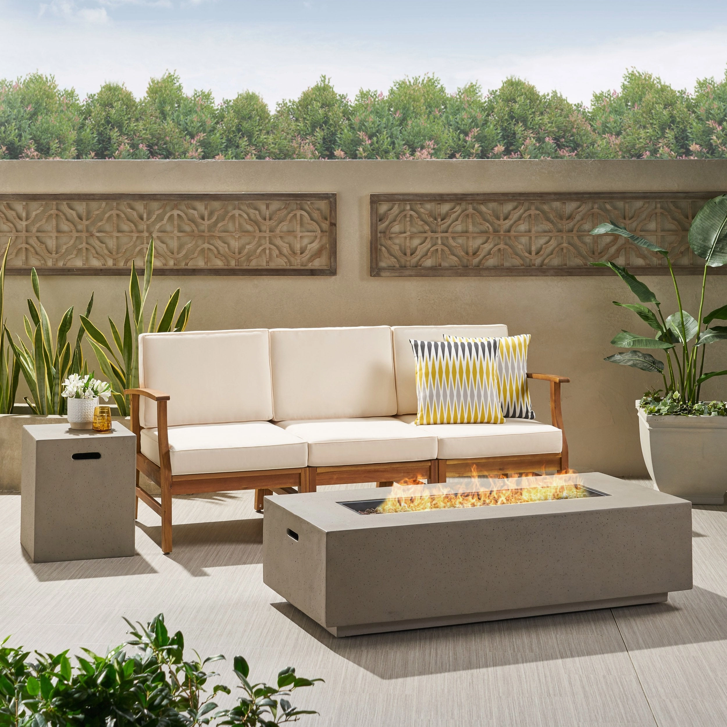 Outdoor 3 Seater Wood Fire Pit Sofa Set - NH406503 patio chairs, outdoor seating