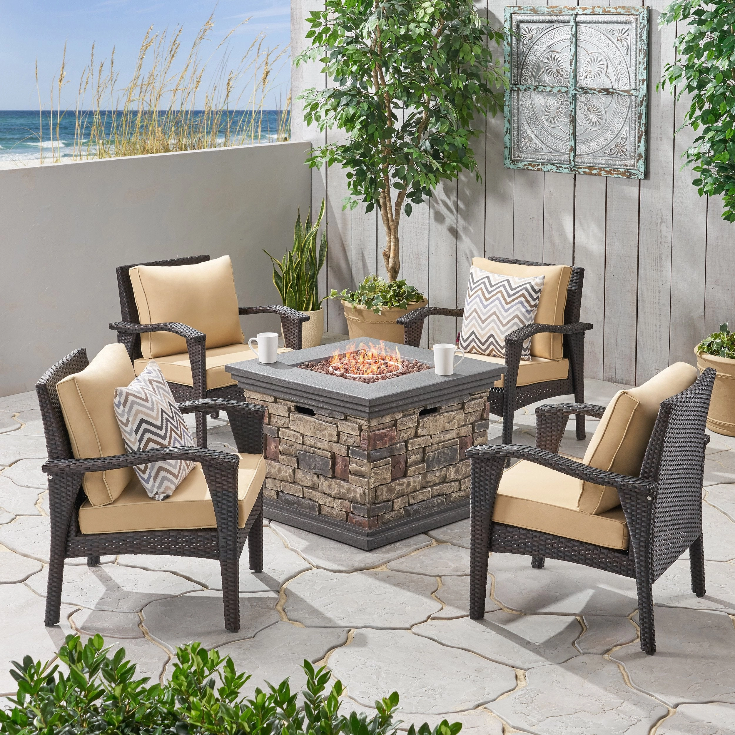 Outdoor 4 Club Chair Chat Set with Fire Pit - NH749903 patio chairs, outdoor seating