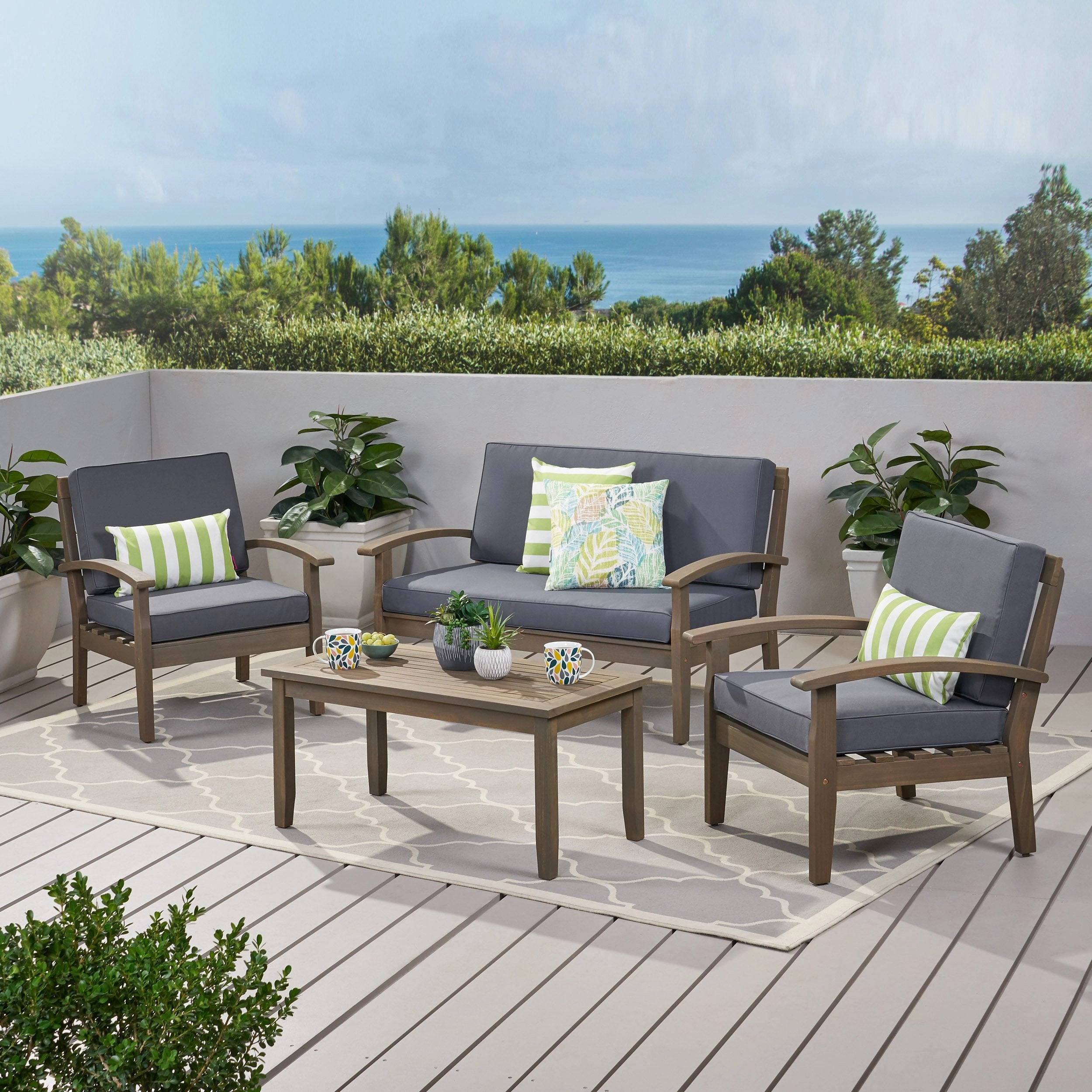 Outdoor 4-Piece Acacia Wood Chat Set - NH484503 patio chairs, outdoor seating