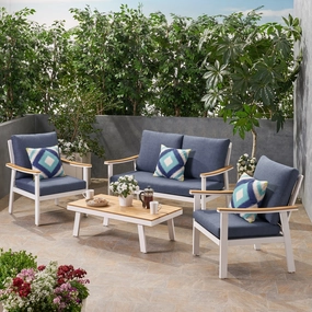 Outdoor 4 Piece Aluminum and Faux Wood Chat Set with Cushions - NH332803 patio chairs, outdoor seating