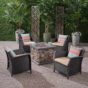 Outdoor 4 Piece Wicker Club Chair Chat Set with Stone Finished Fire Pit - NH234503 patio chairs, outdoor seating