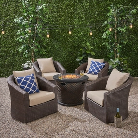 Outdoor 4 Piece Wicker Swivel Chair Set with Fire Pit, Multi Brown and Brown - NH608703 patio chairs, outdoor seating