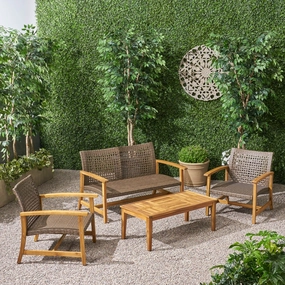 Outdoor 4 Piece Wood and Wicker Chat Set - NH861803 patio chairs, outdoor seating