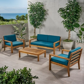 Outdoor 4 Seater Acacia Wood Chat Set with Cushions - NH712013 patio chairs, outdoor seating