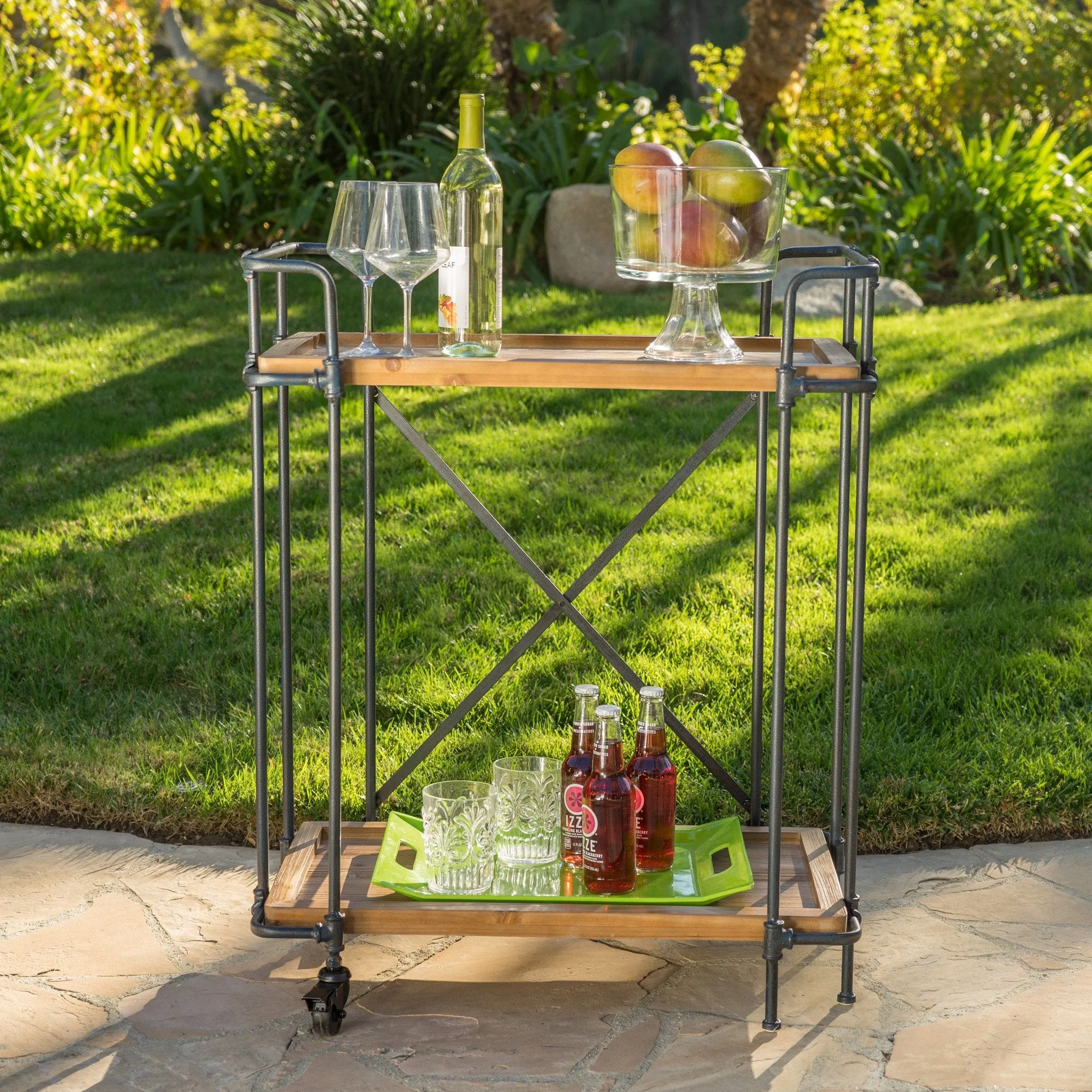 Outdoors Natural Wood Finish Fir Wood and Iron Bar Cart - NH395992 patio chairs, outdoor seating