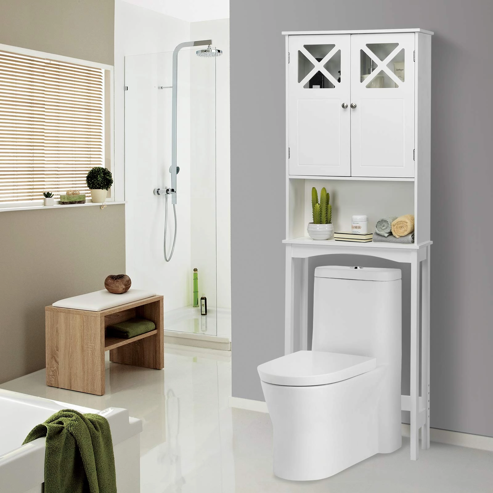 Over-The-Toilet Bathroom Space Saver with Adjustable Shelf