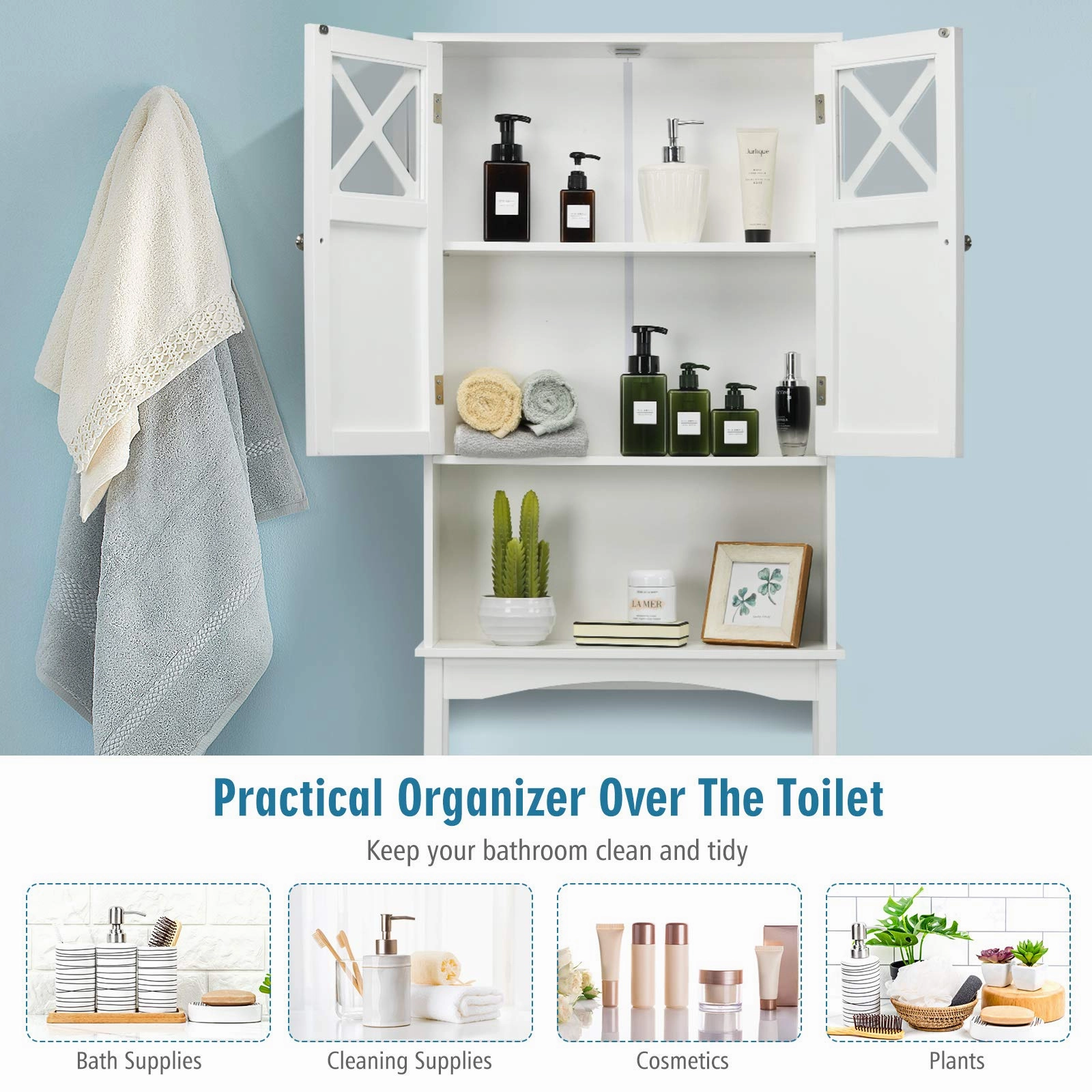 Over-The-Toilet Bathroom Space Saver with Adjustable Shelf