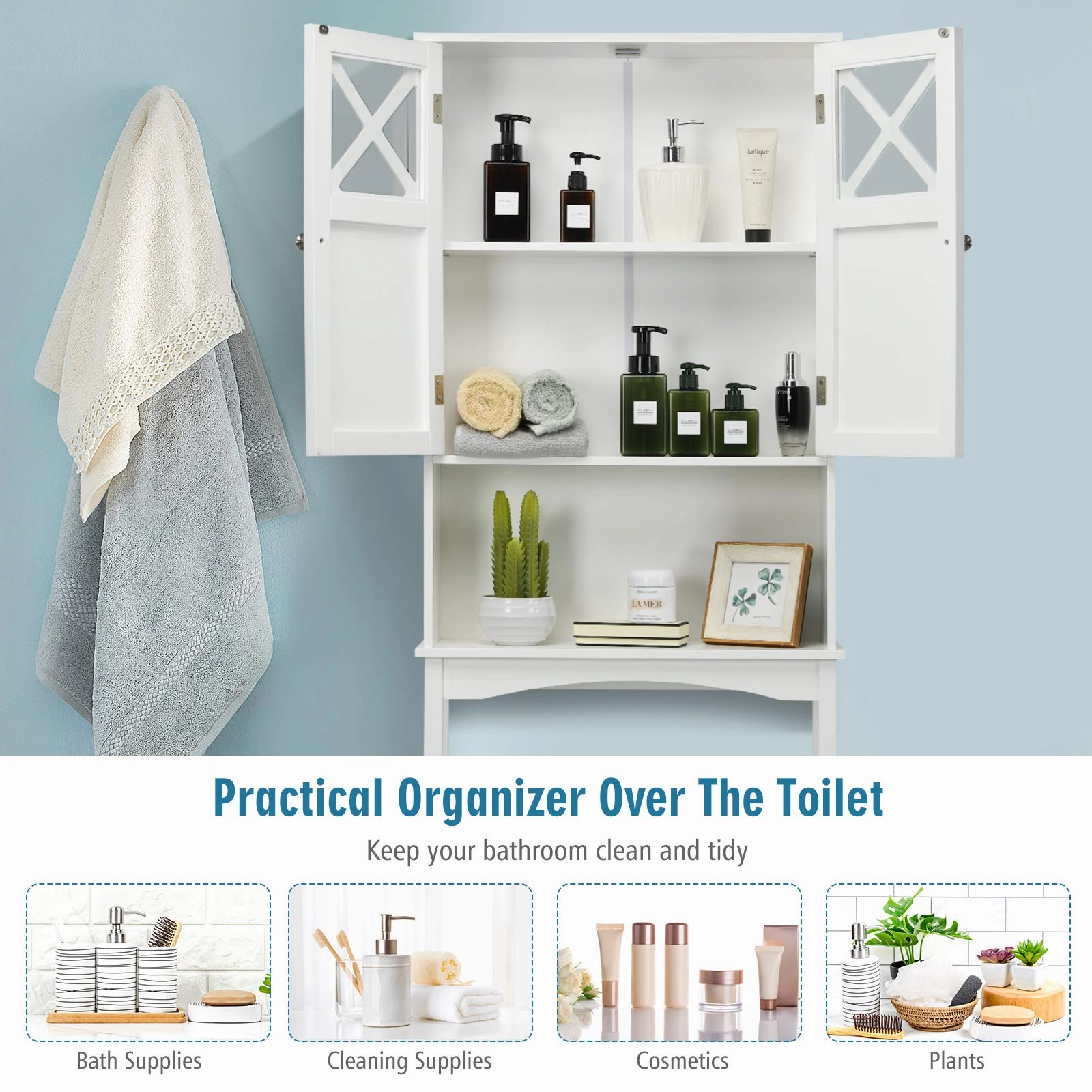 Over-The-Toilet Bathroom Space Saver with Adjustable Shelf