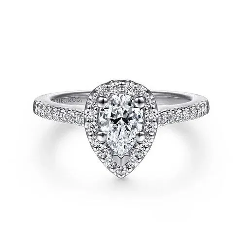 Paige - 14K White Gold Pear Shape Halo Diamond Engagement Ring (Setting Only)