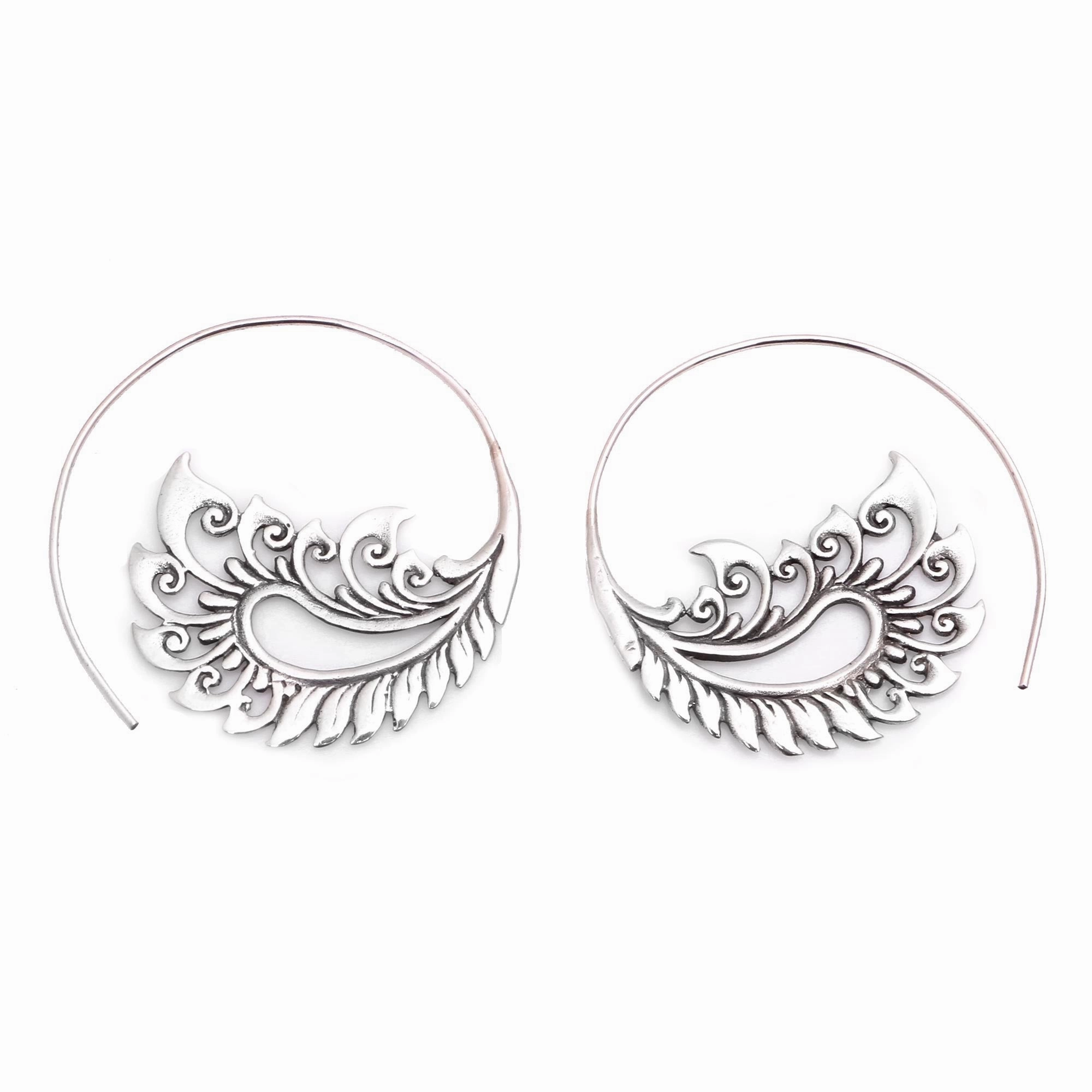 Paisley Fantasy Sterling Silver Paisley Half-Hoop Earrings from Bali