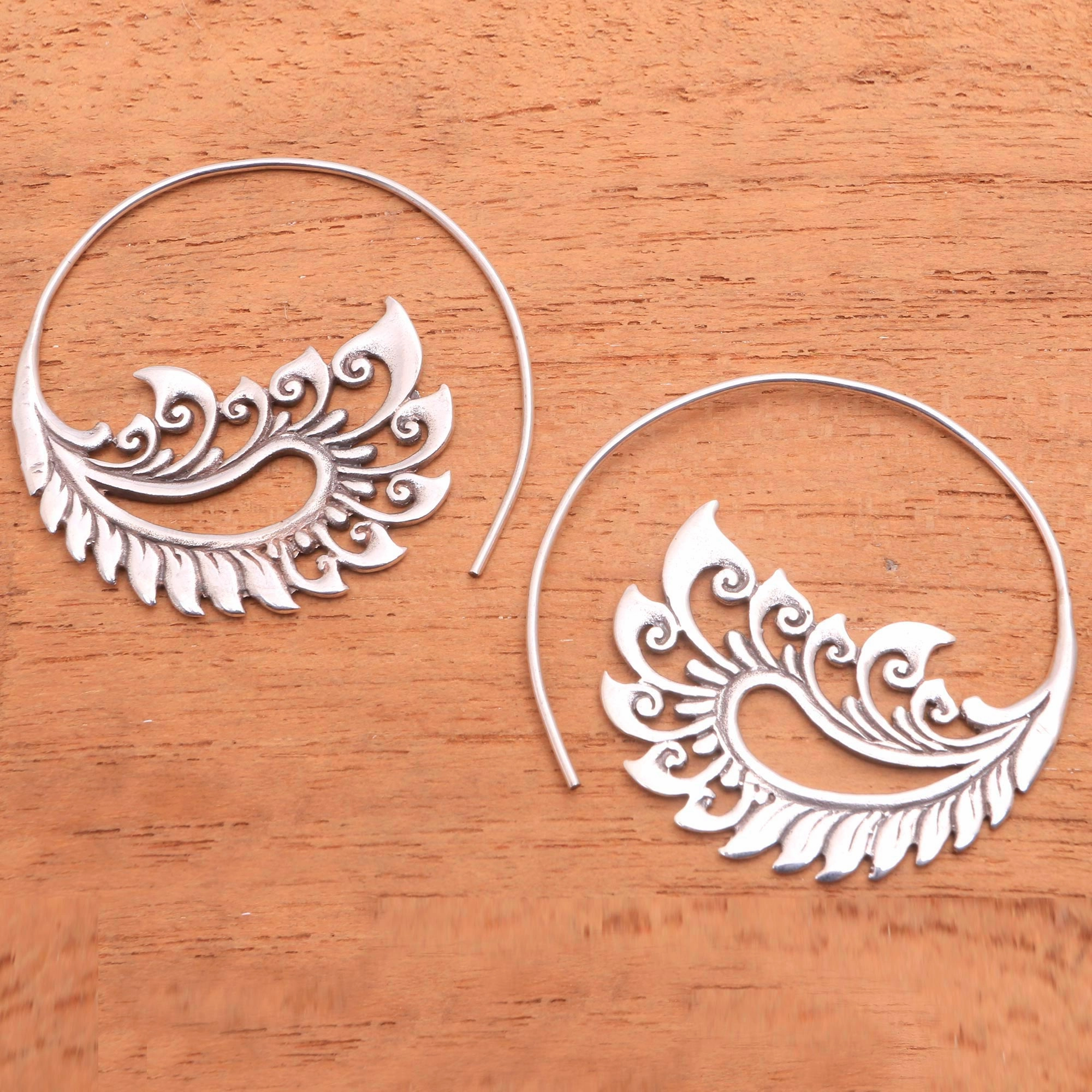 Paisley Fantasy Sterling Silver Paisley Half-Hoop Earrings from Bali