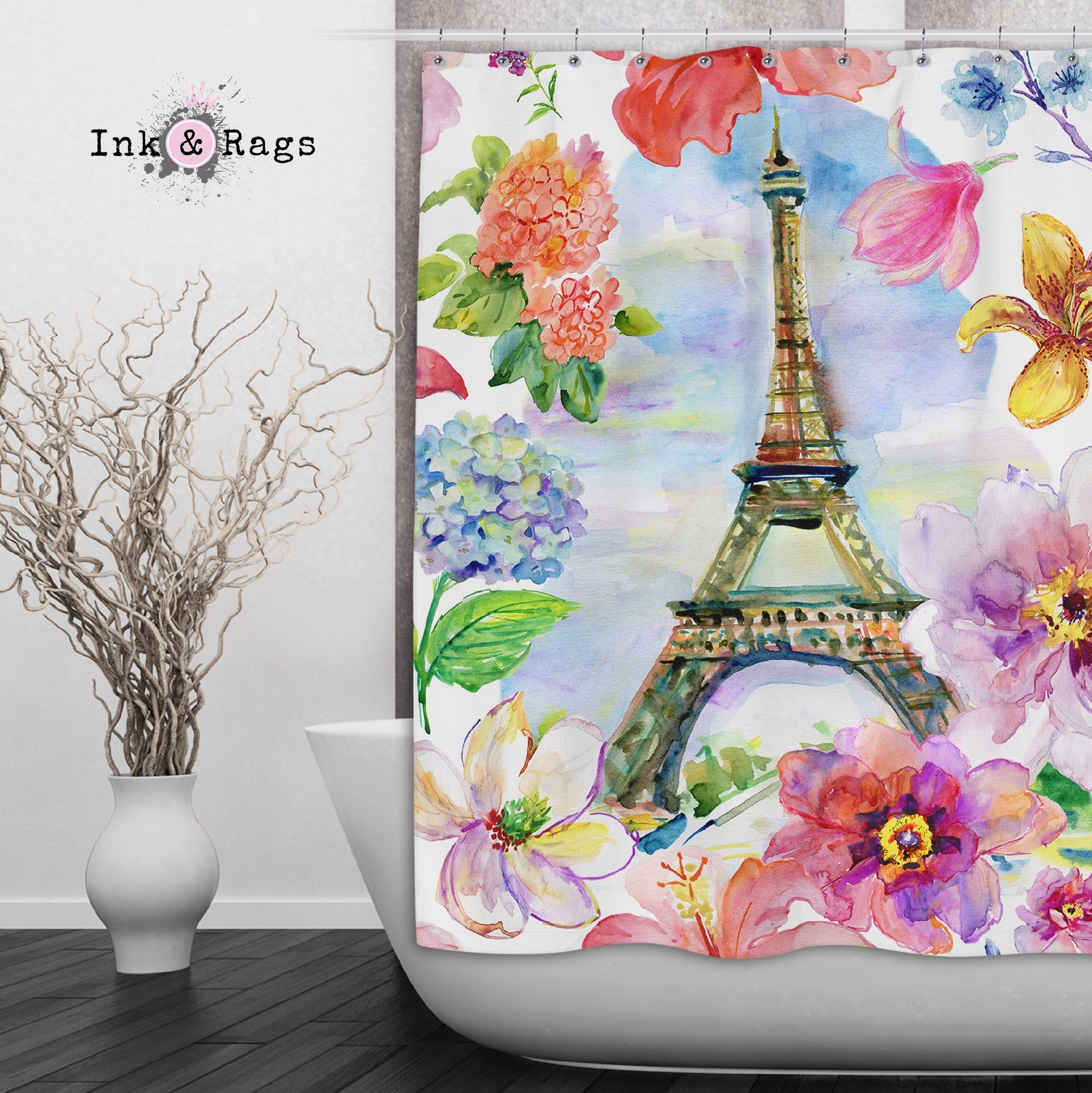 Paris in Spring Eiffel Tower Shower Curtains and Optional Bath Mats Lighting,Lamps Fixtures
