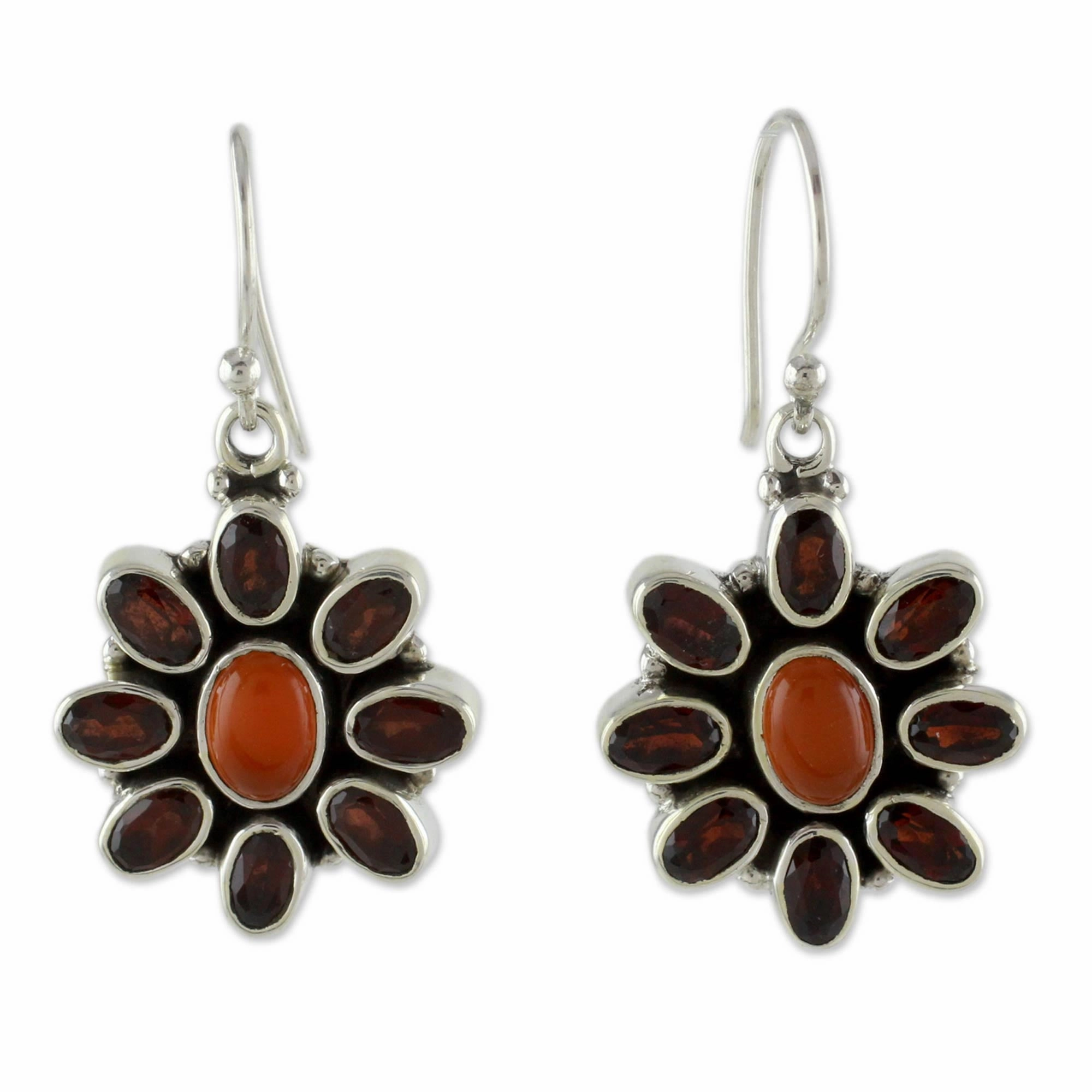Passionate Carnelian Floral Earrings with Garnet Petals
