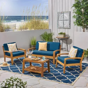 Patio Acacia Wood 4-Seater Conversation Set with Coffee Table and Cushions - NH762703 patio chairs, outdoor seating