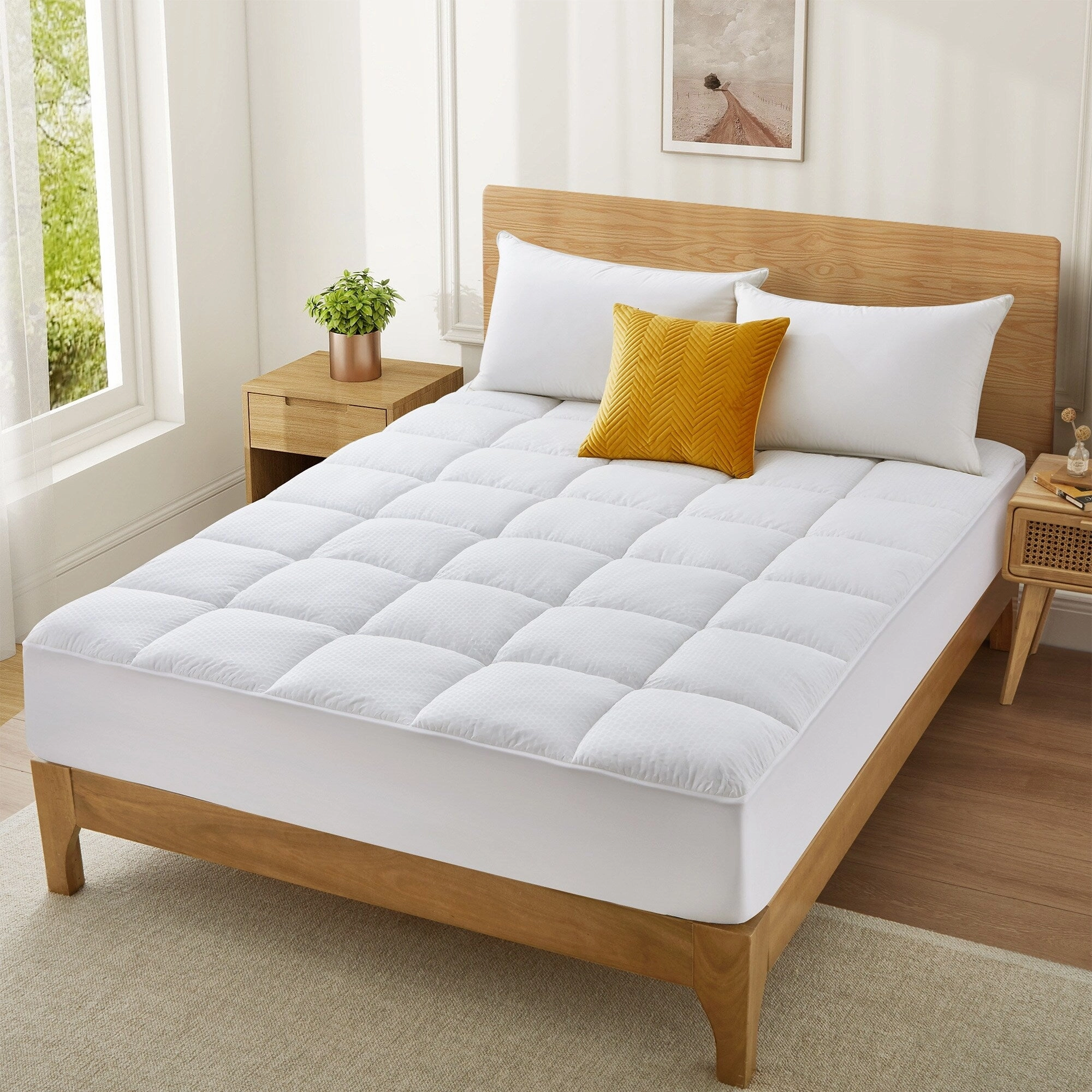 PCM Cool Touch Cooling White Mattress Pad & Protector with Elastic Deep Pocket