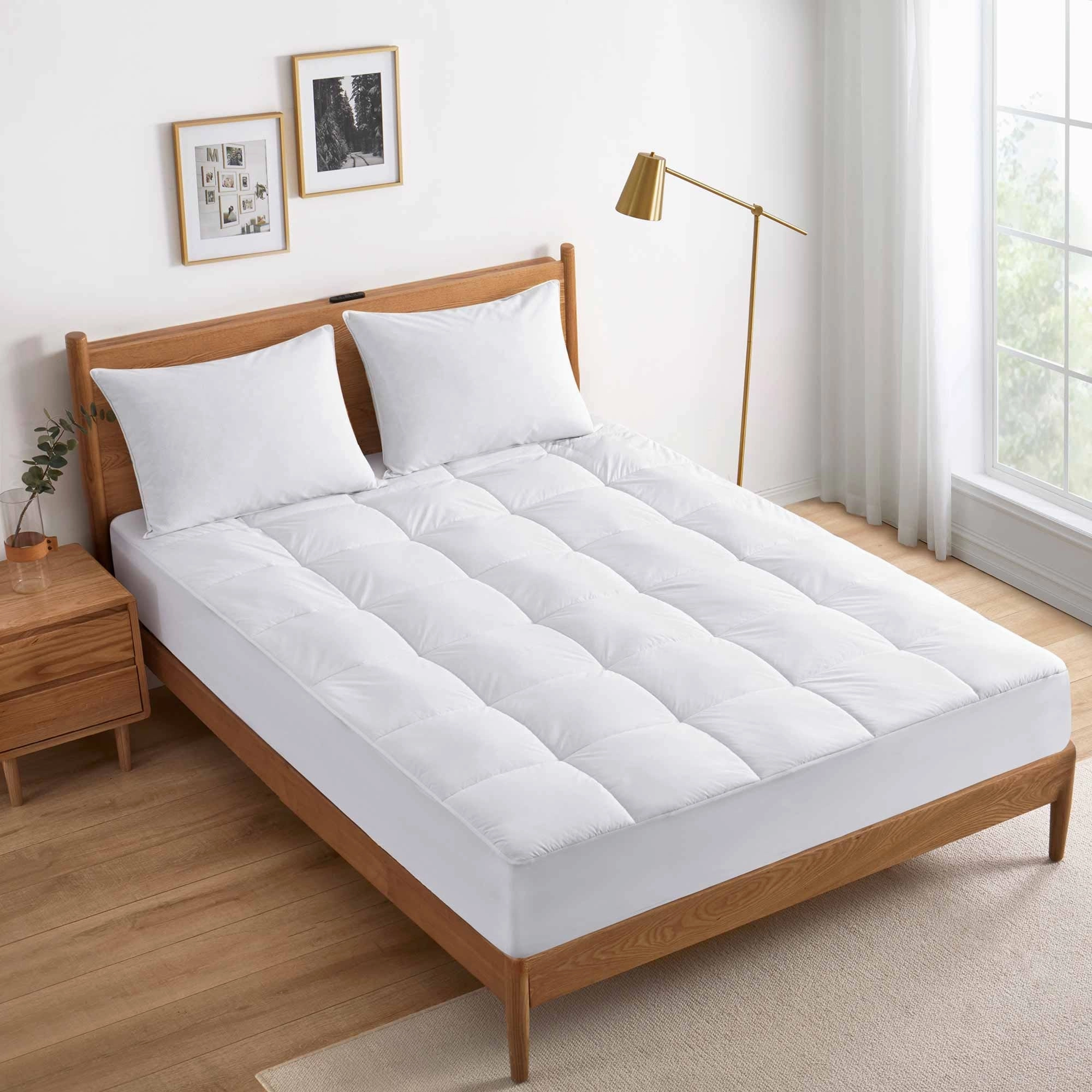 PCM Cool Touch Cooling White Mattress Pad & Protector with Elastic Deep Pocket