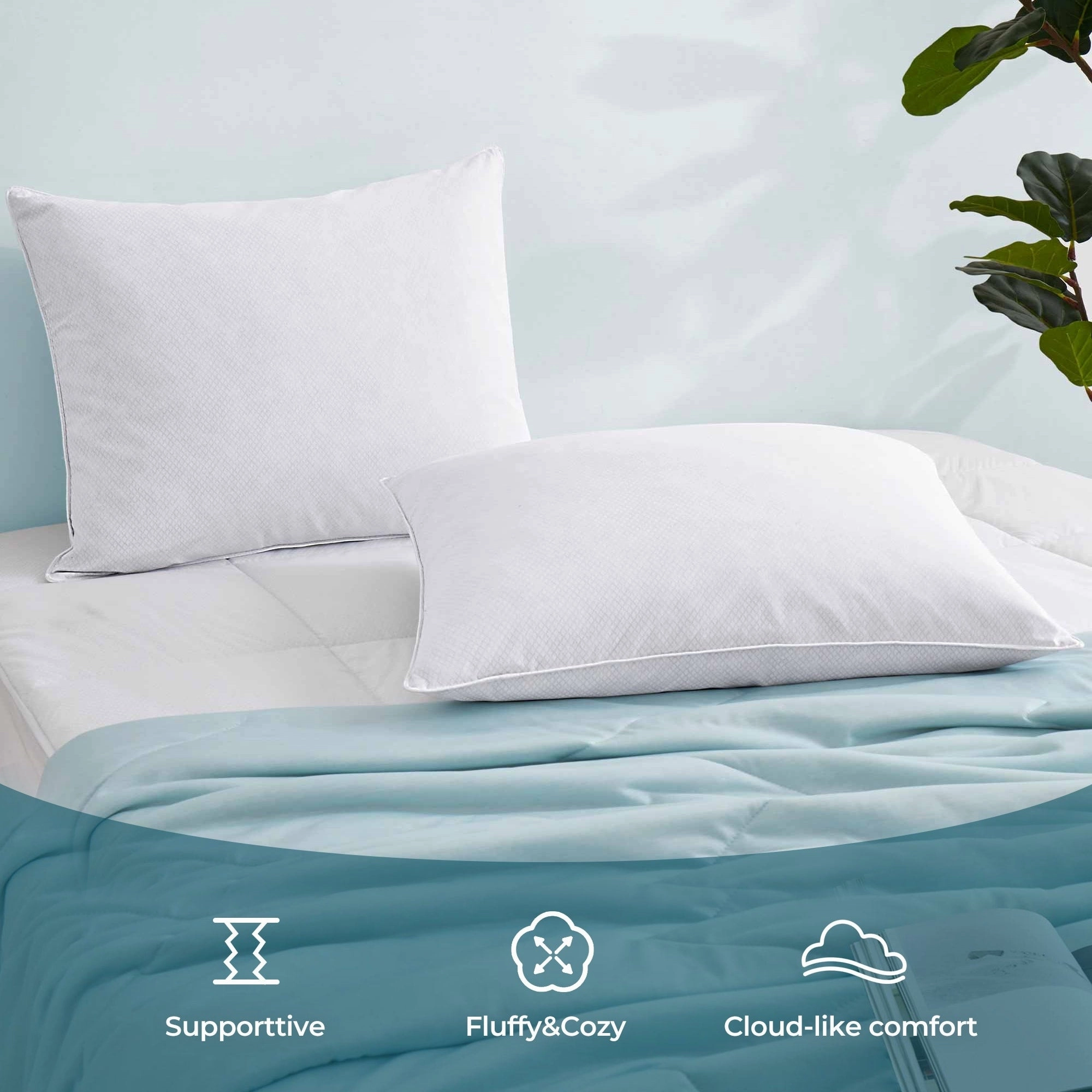 PCM Cooling Goose Feather Down Pillows Set of 2, Cool Touch Bed Pillow - White