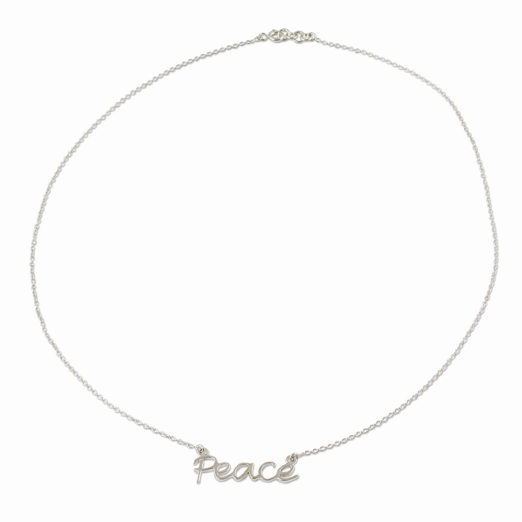 Peace Mantra Silver Pendant Necklace