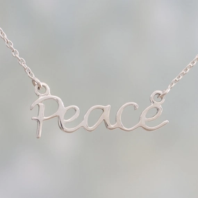 Peace Mantra Silver Pendant Necklace