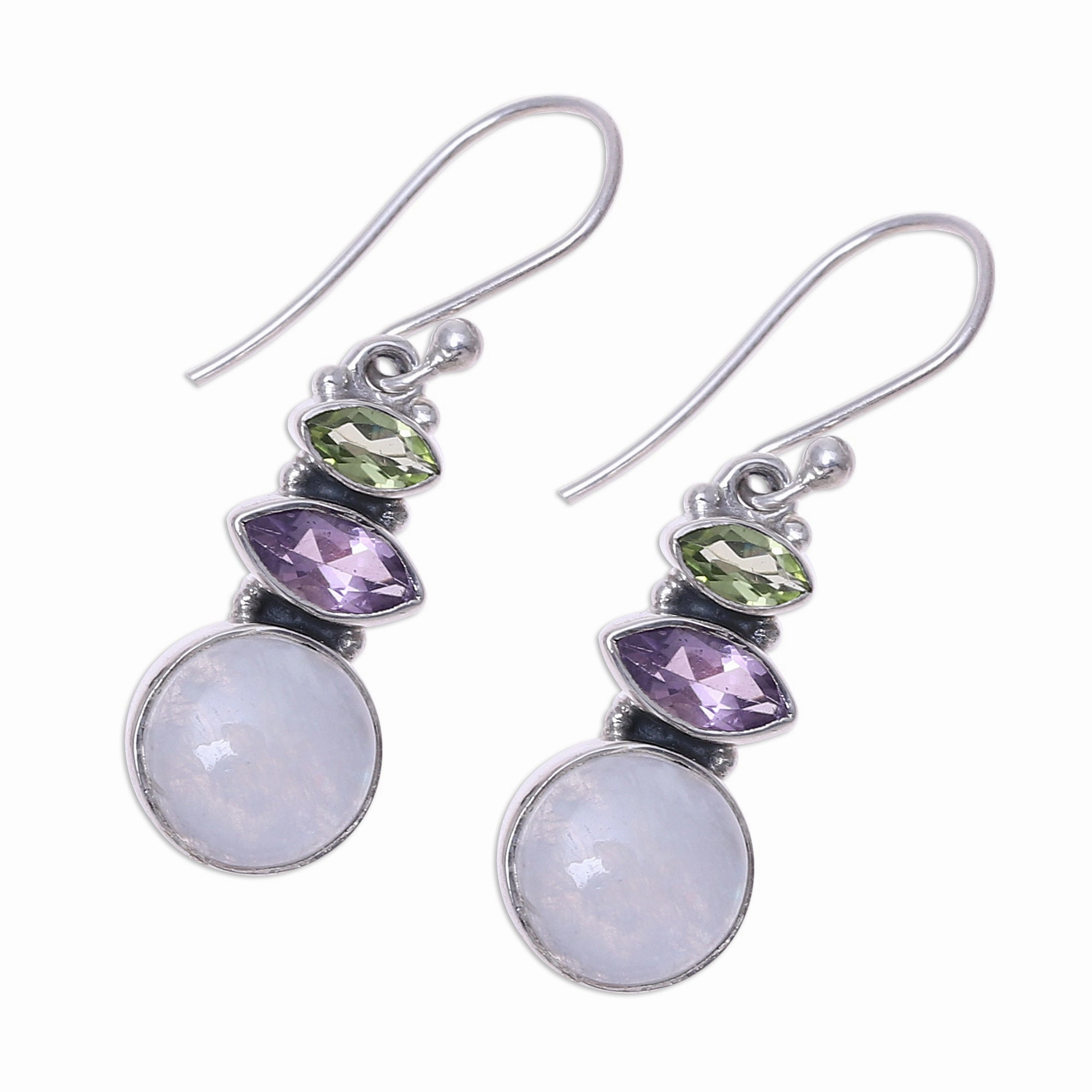 Peaceful Dazzle Multi-Gemstone Dangle Earrings from India