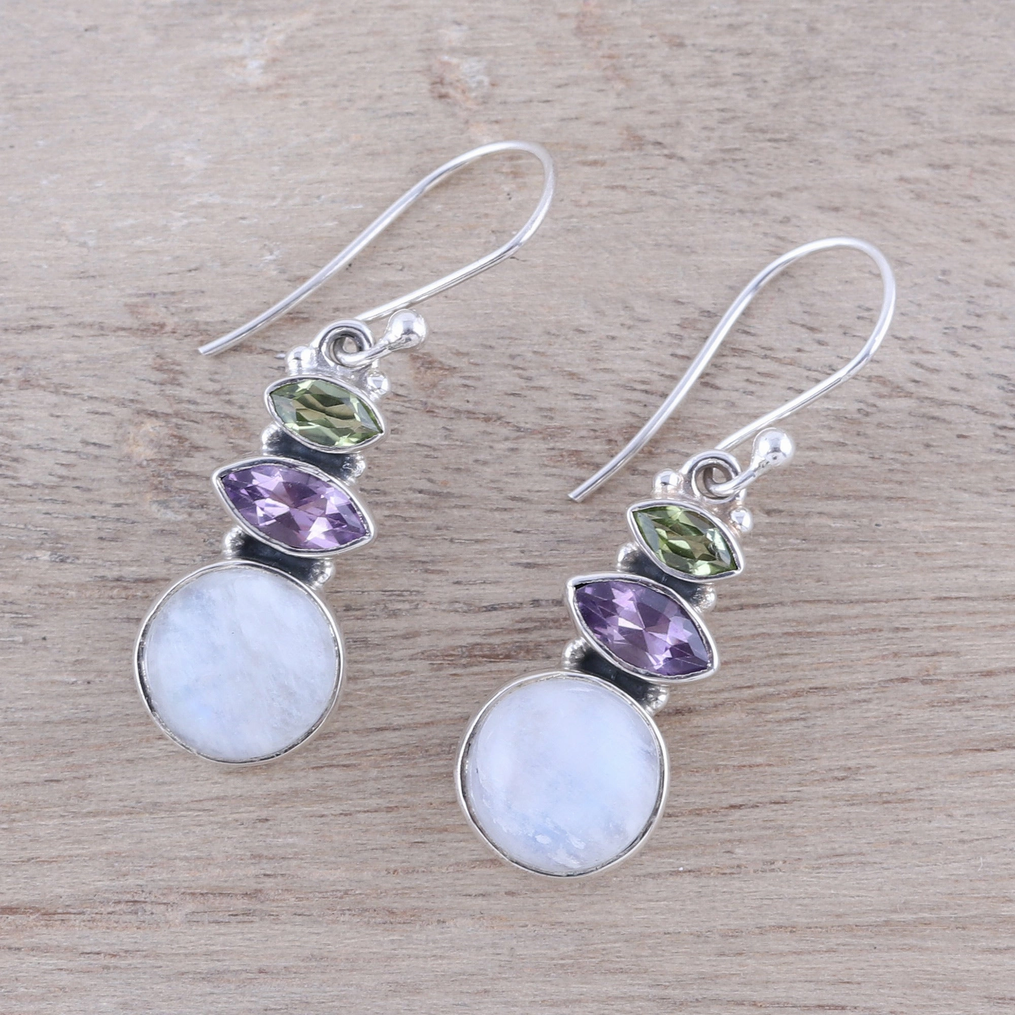 Peaceful Dazzle Multi-Gemstone Dangle Earrings from India