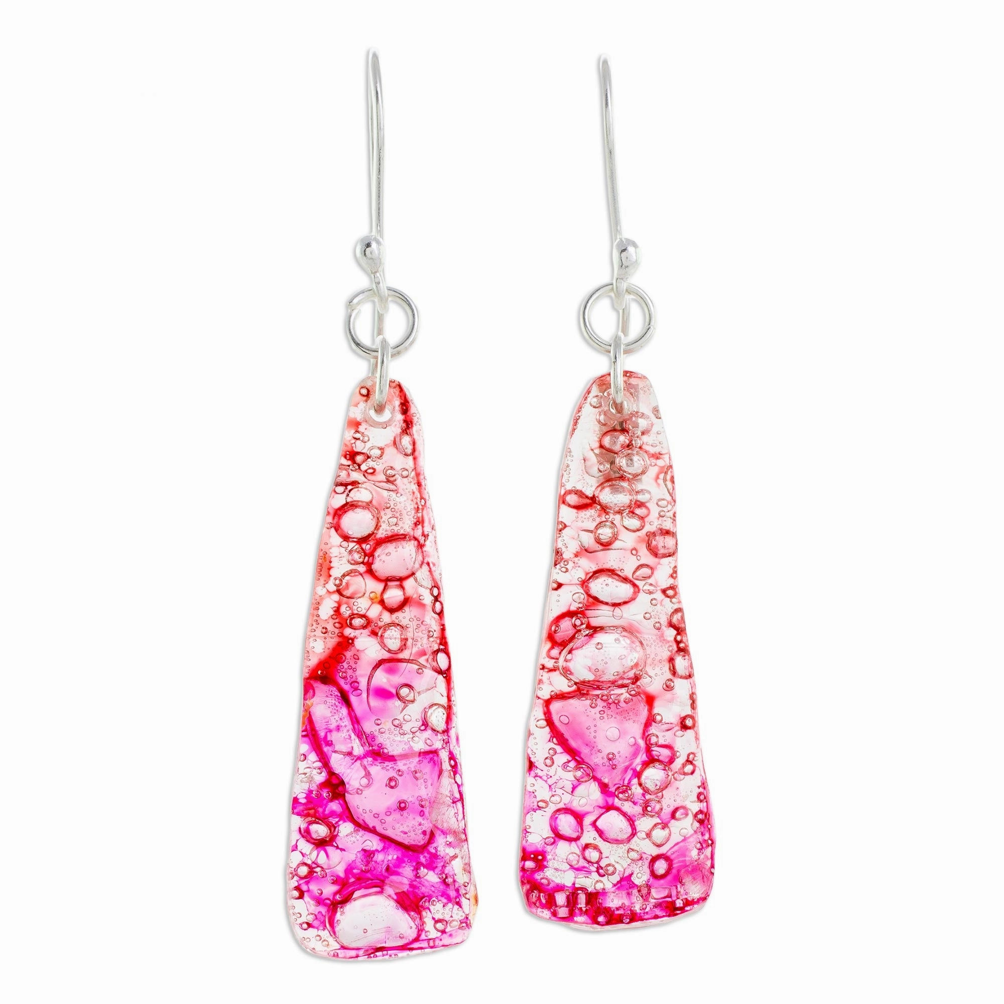 Peaceful Life in Pink Recycled CD Dangle Earrings in Pink from Guatemala