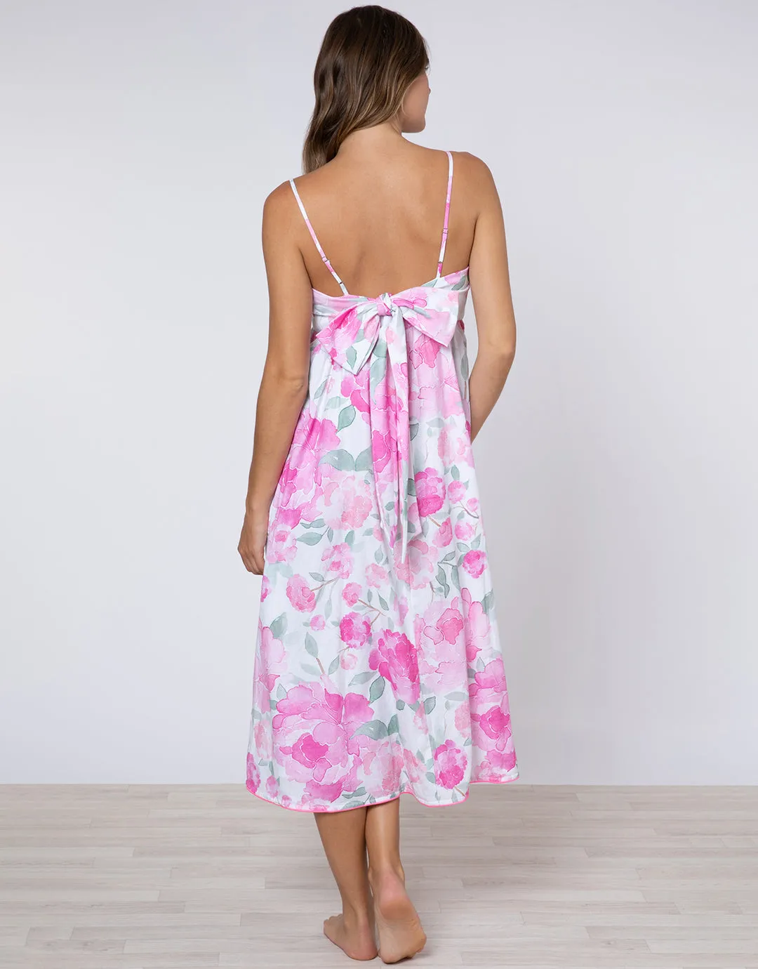 Peony Tie Back Midi Dress - Pink