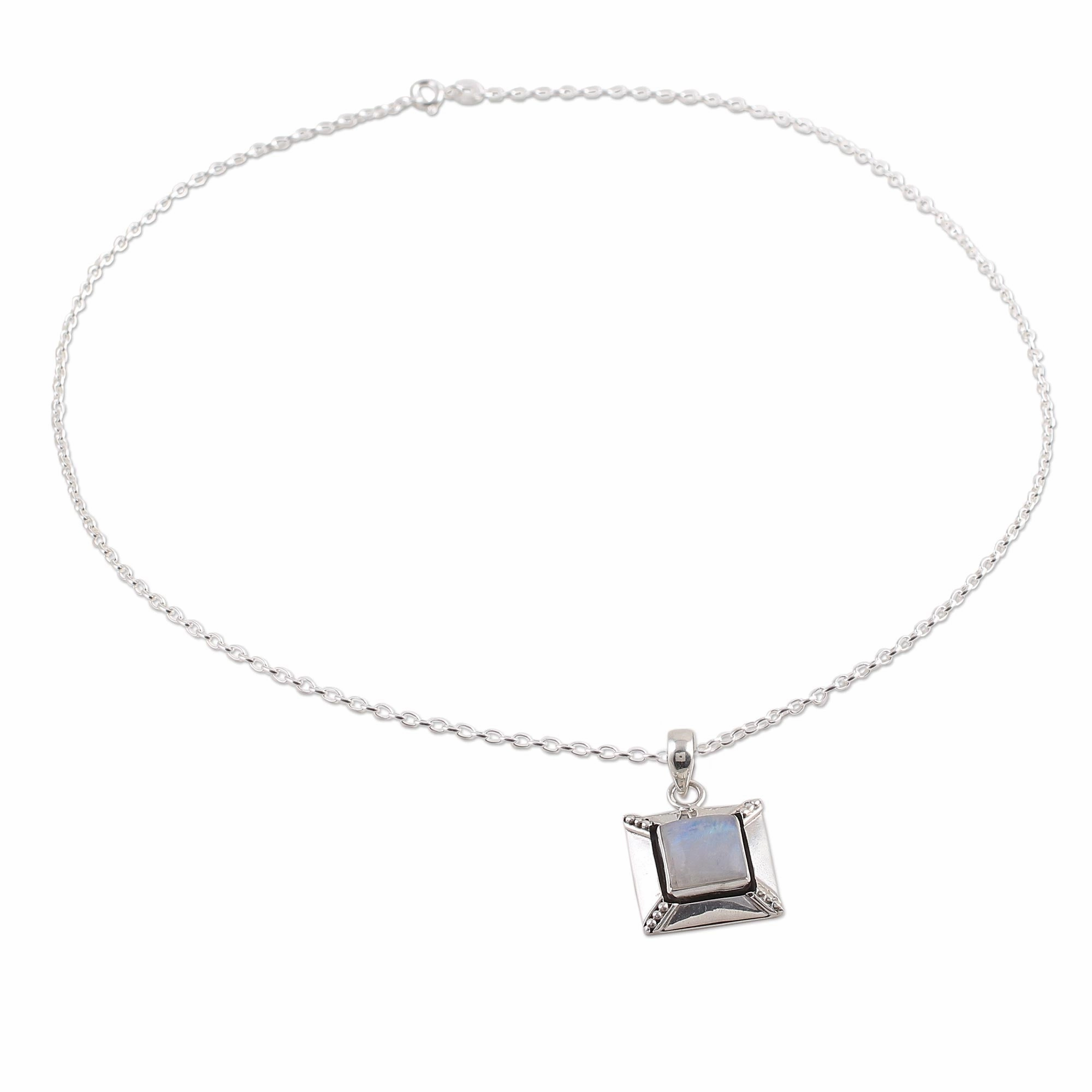 Perfect Poise Handcrafted Rainbow Moonstone Sterling Silver Necklace