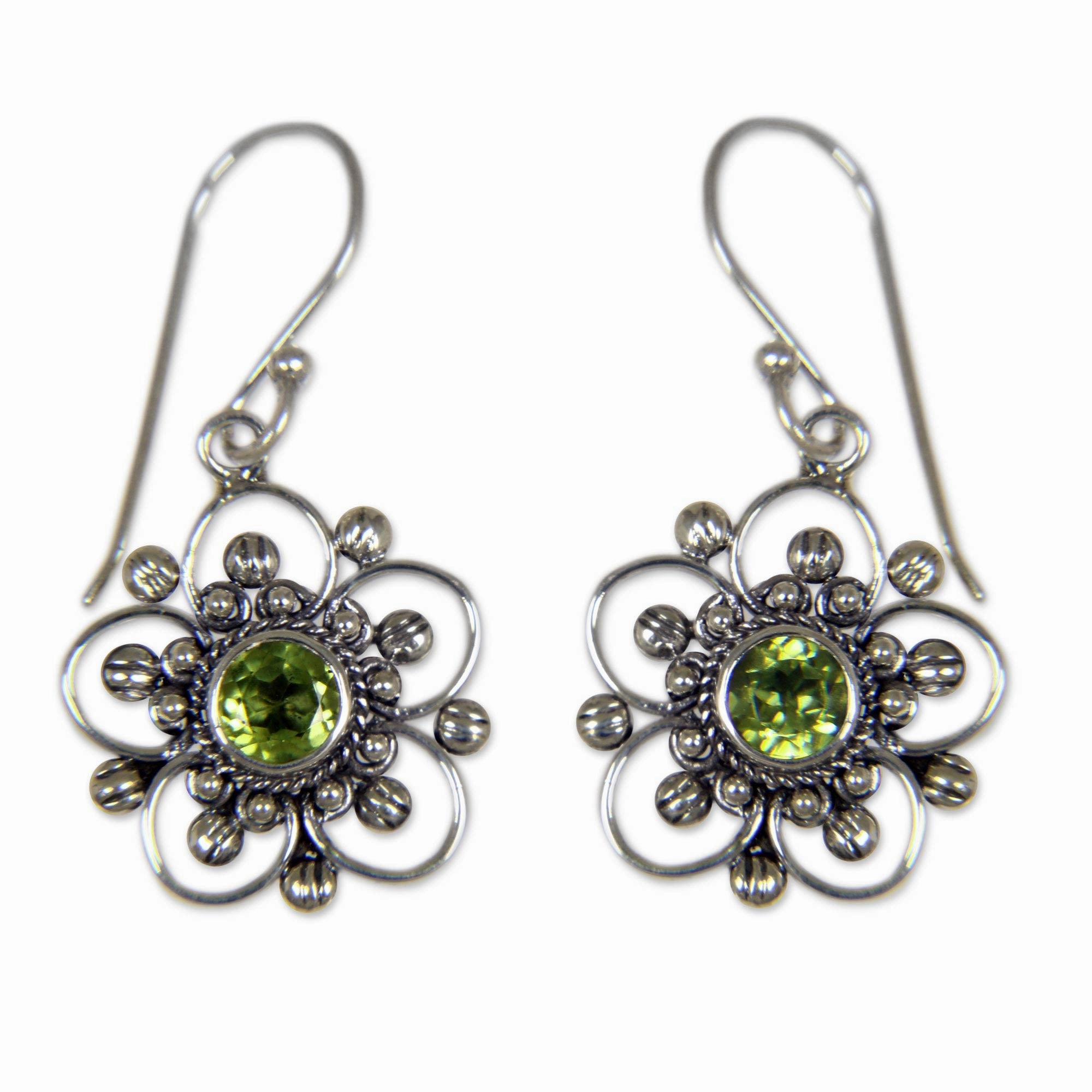 Peridot & Sterling Silver Flower Earrings