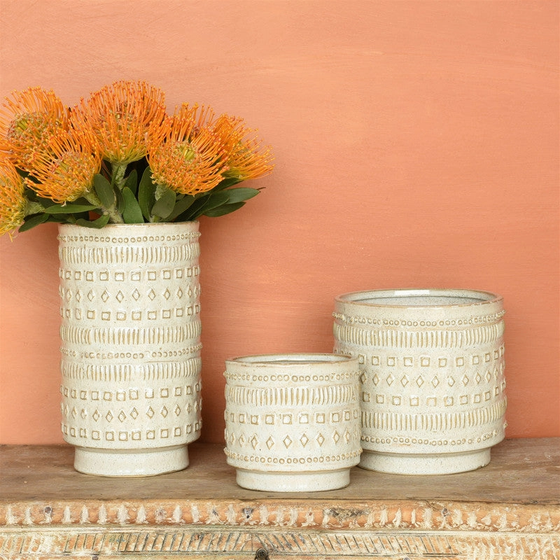 Peru Cachepot, Ceramic - Sm - White