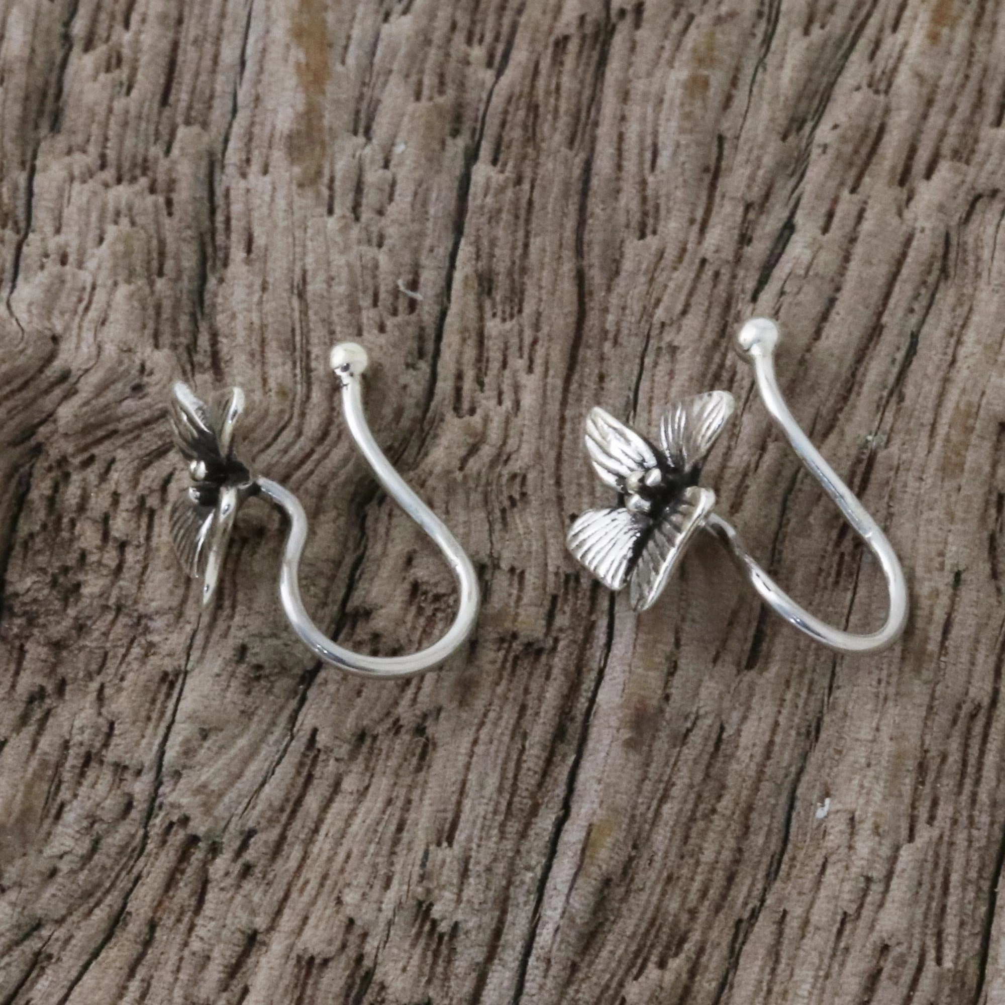 Petite Orchids Sterling Silver Orchid Flower Ear Cuffs from Thailand