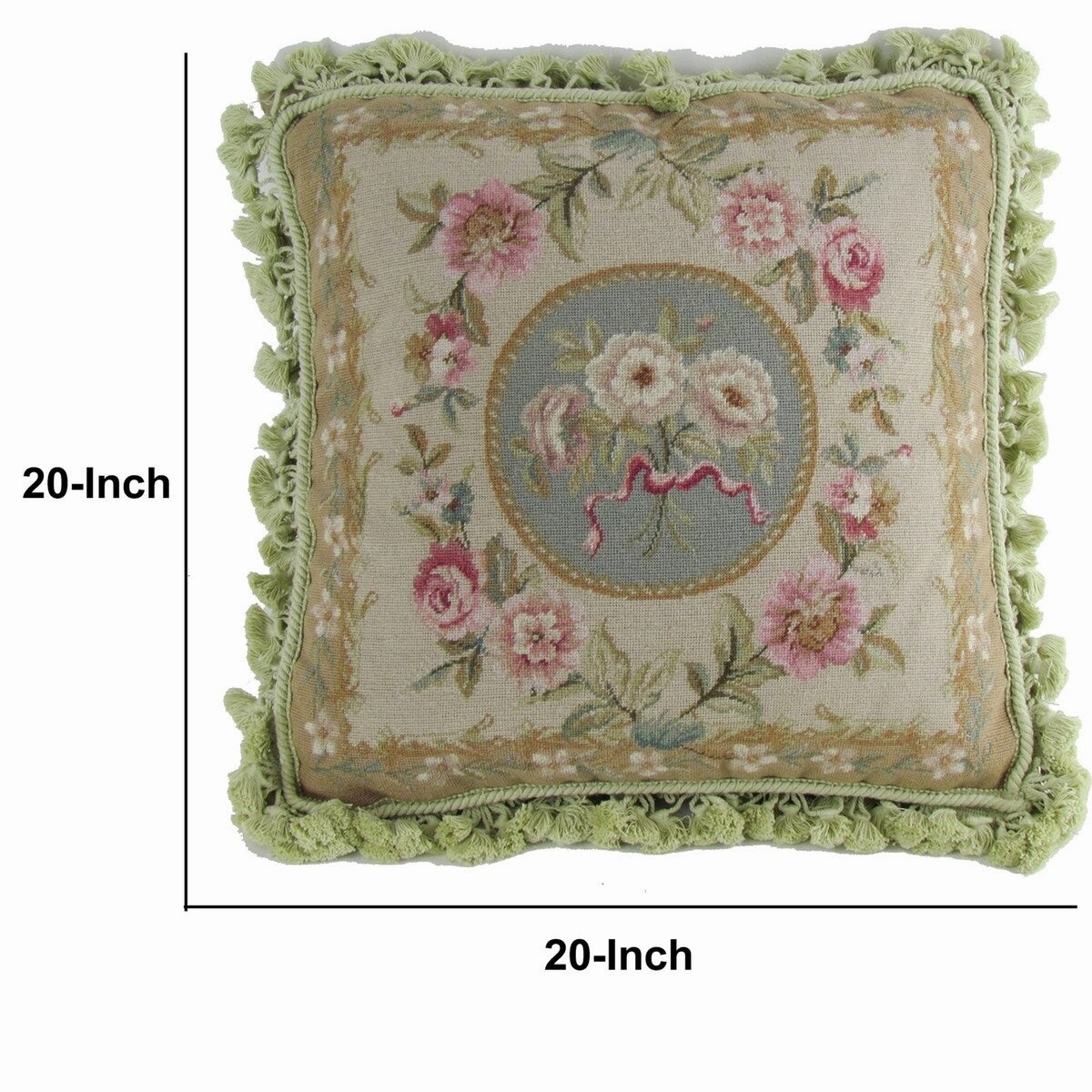 Pillow with Floral Design Fabric and Embroidered Edges, Multicolor