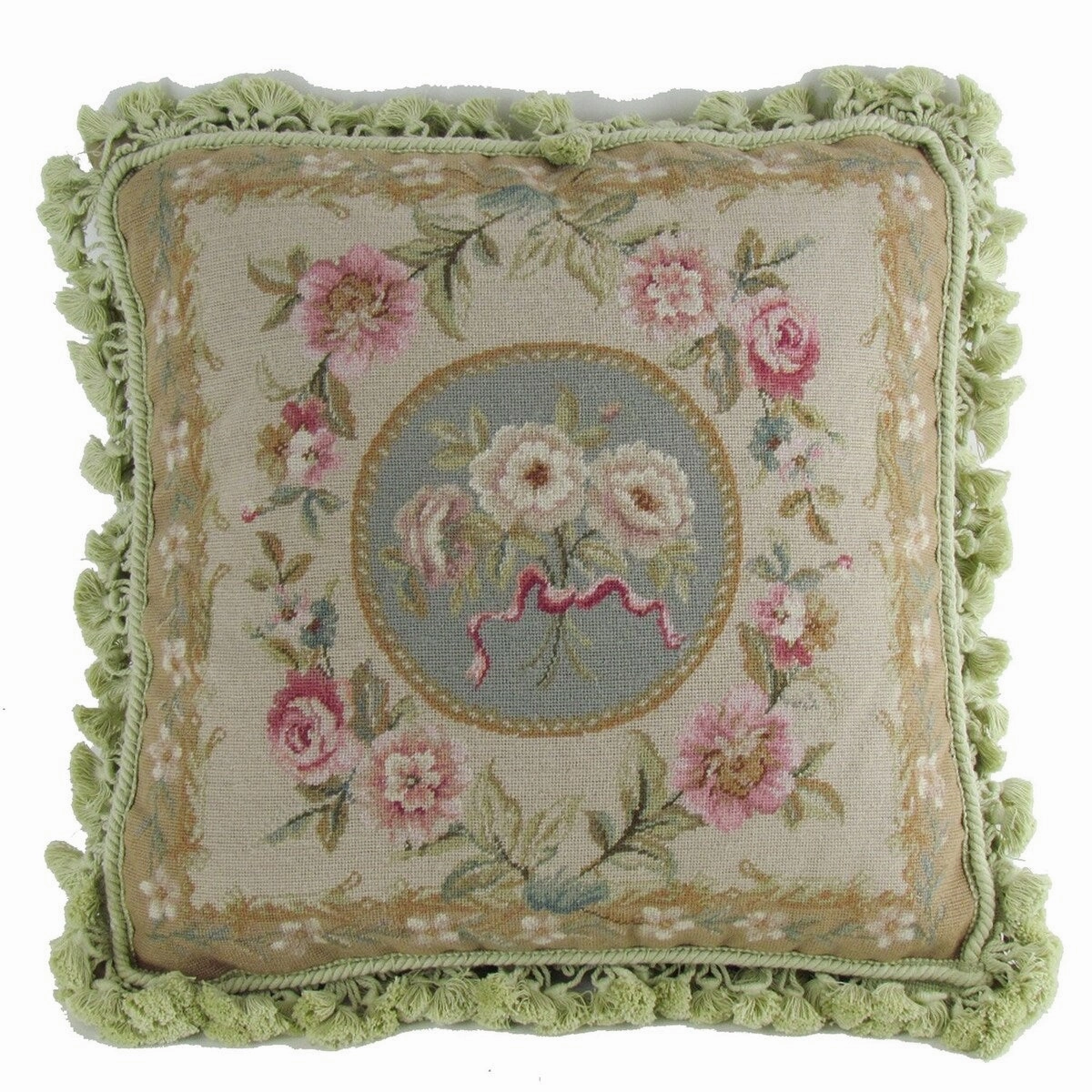 Pillow with Floral Design Fabric and Embroidered Edges, Multicolor pillows,bed pillow,sleeping cushion