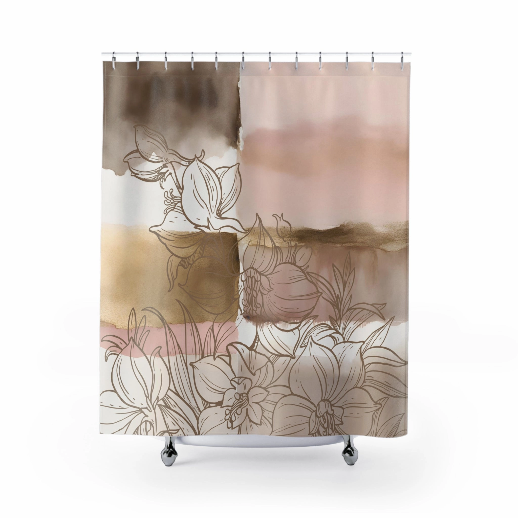 Pink and Beige shower curtain | Brown Floral Shower Curtain Lighting,Home Lighting