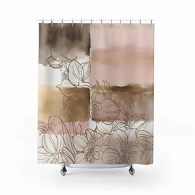Pink and Beige shower curtain | Brown Floral Shower Curtain Lighting,Home Lighting