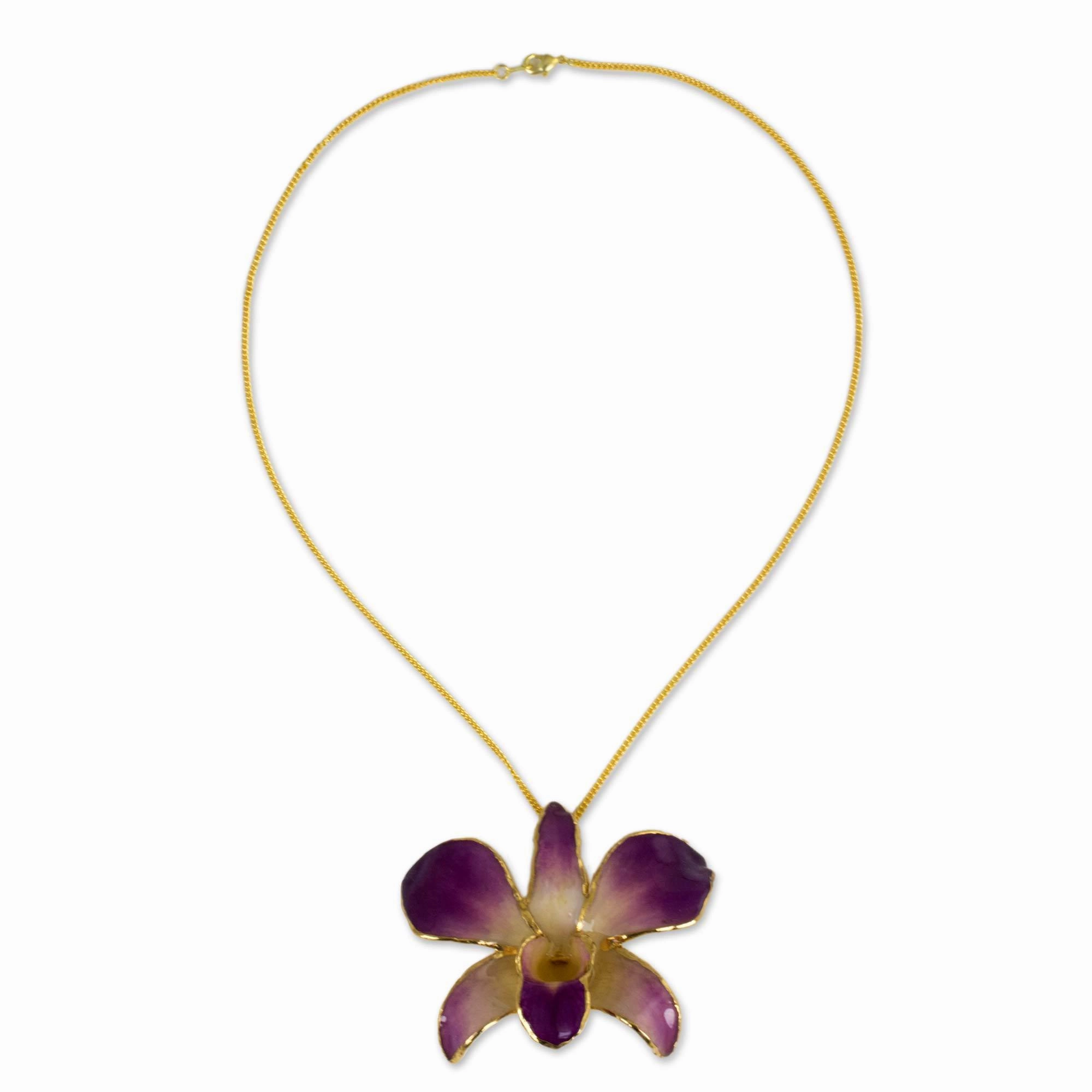 Pink and Purple Natural Orchid Flower Necklace