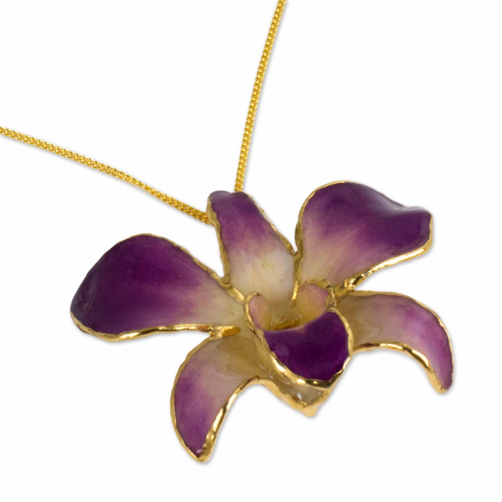 Pink and Purple Natural Orchid Flower Necklace