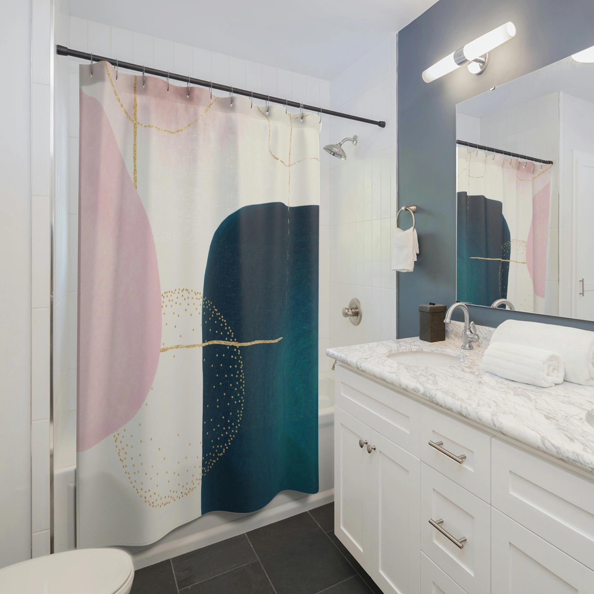 Pink Blue Abstract Shower Curtain