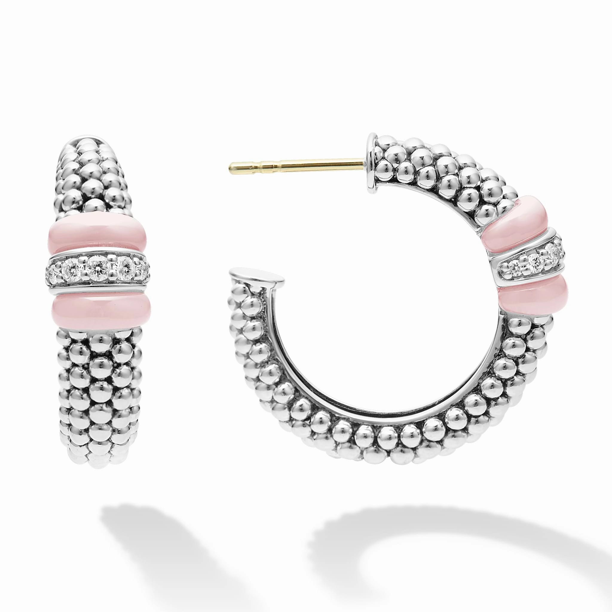 Pink Caviar Pink Ceramic Caviar Diamond Hoop Earrings
