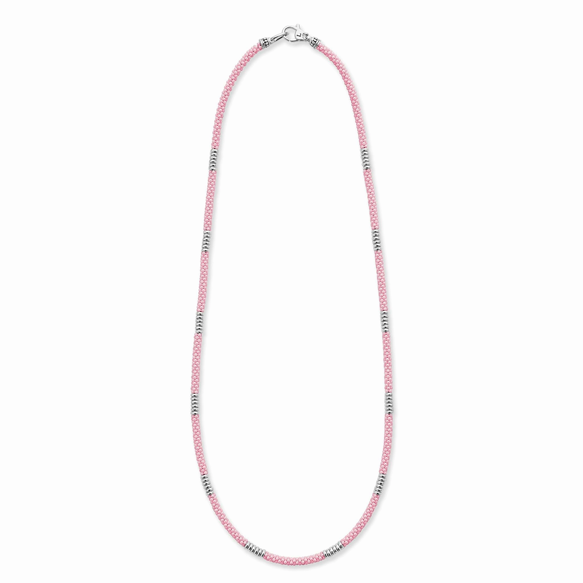 Pink Caviar Pink Silver Station Ceramic Beaded Necklace | 3mm