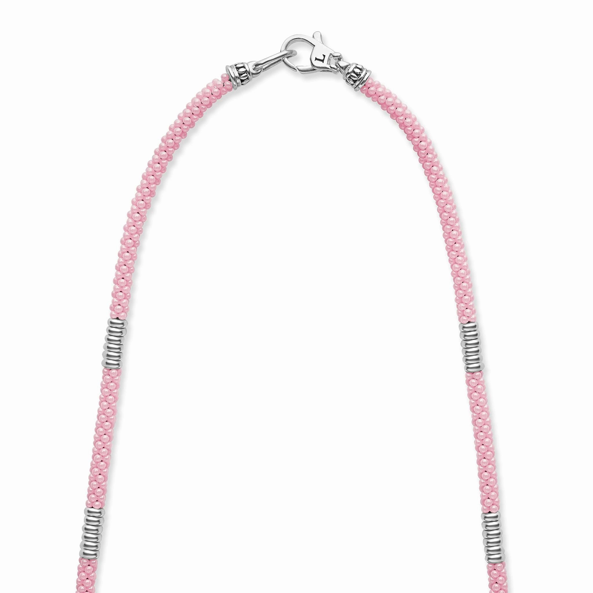 Pink Caviar Pink Silver Station Ceramic Beaded Necklace | 3mm