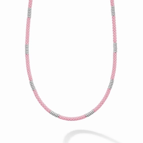 Pink Caviar Pink Silver Station Ceramic Beaded Necklace | 3mm
