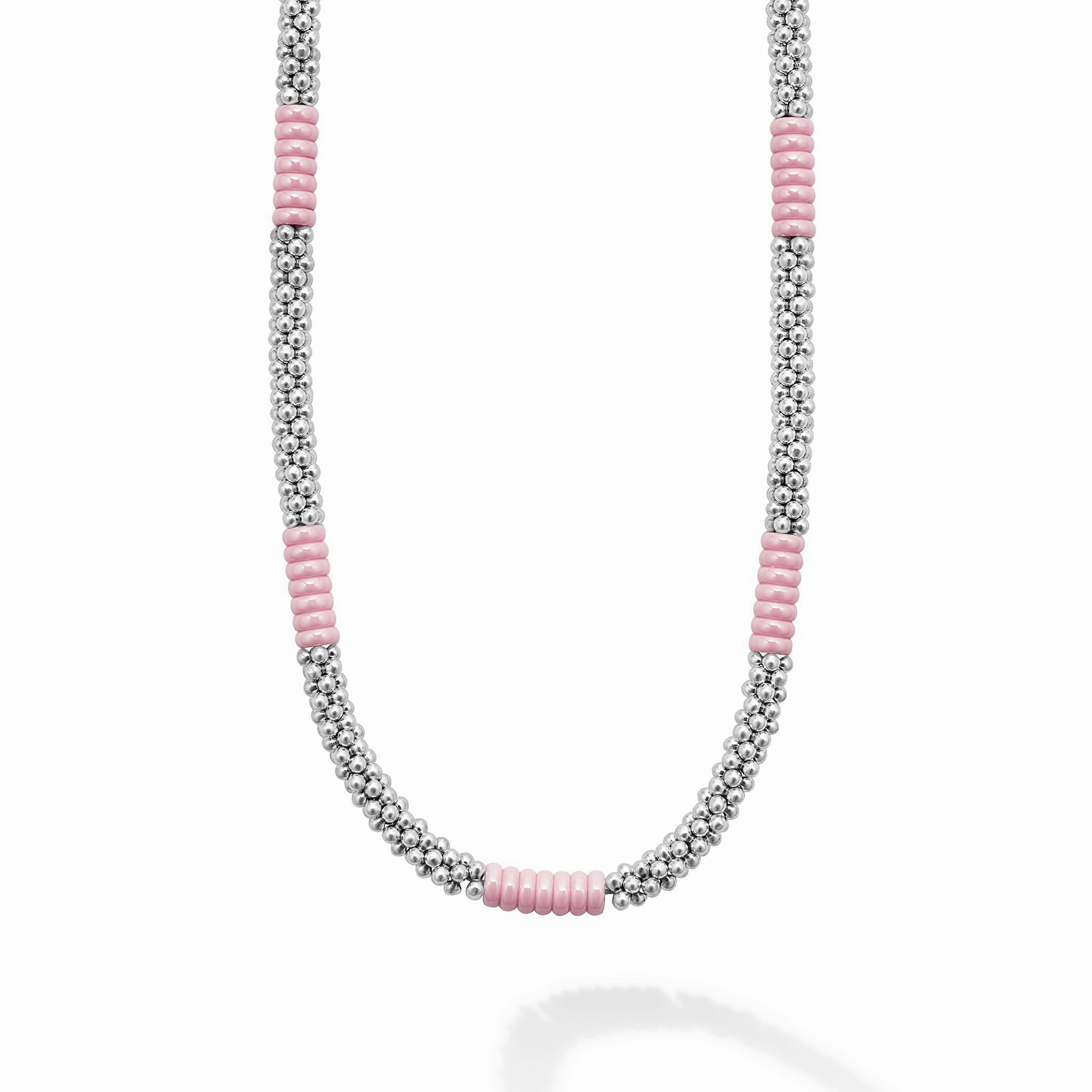 Pink Caviar Pink Silver Station Ceramic Beaded Necklace | 5mm
